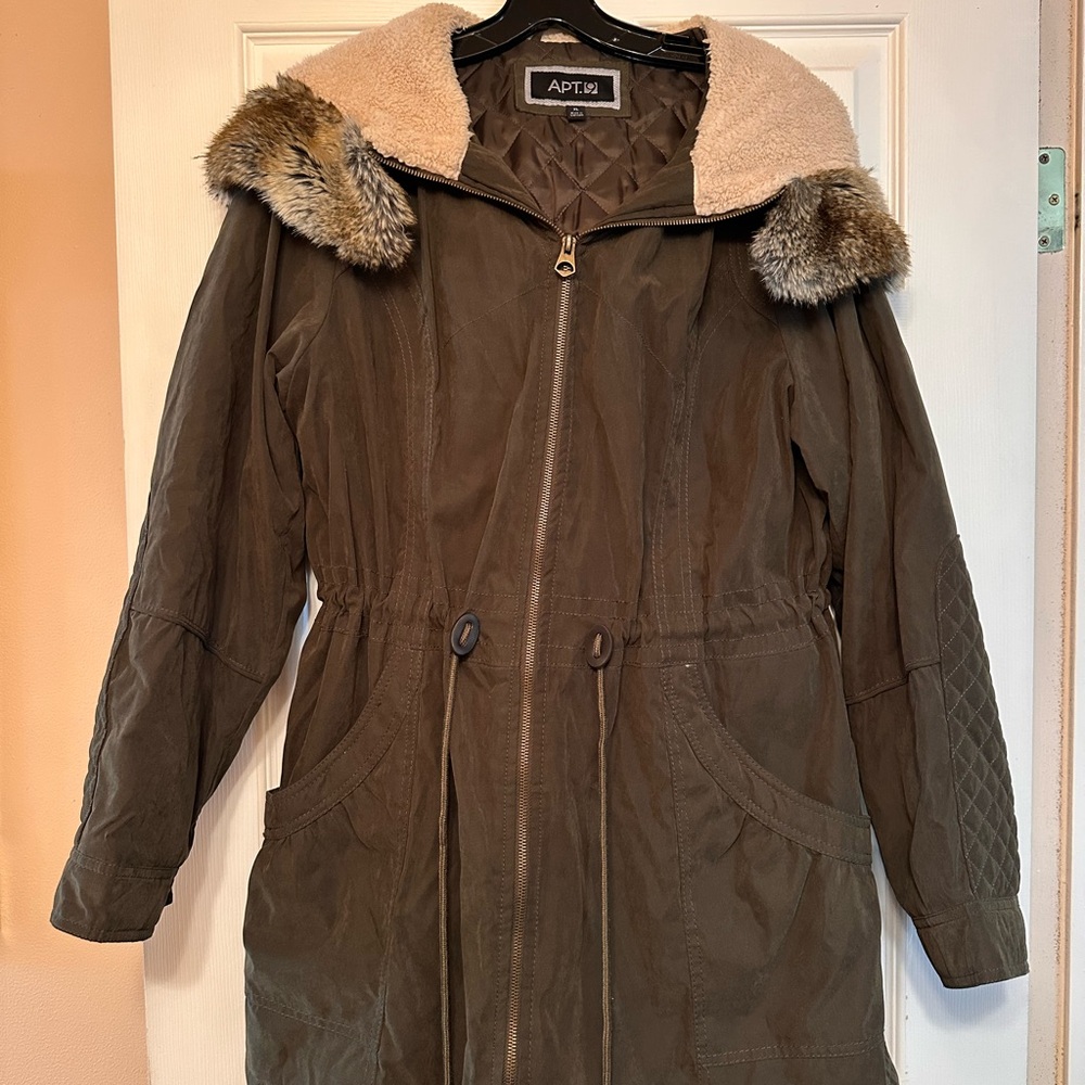 Apt. 9 Women's Khaki Utility Jacket with Faux Fur Collar